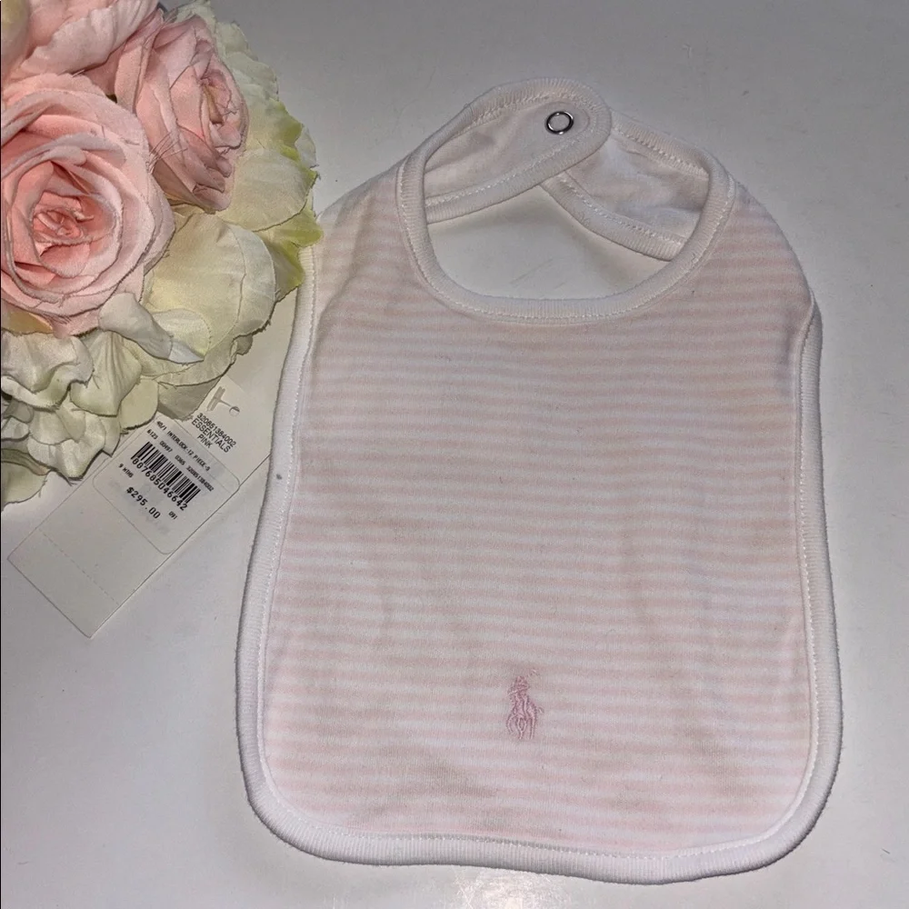 RALPH LAUREN Pony Cotton Interlock Bib Essentials Pink and White Striped BIB 2